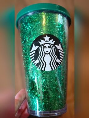 Starbucks Christmas Green Glitter Tumbler 16 Oz
